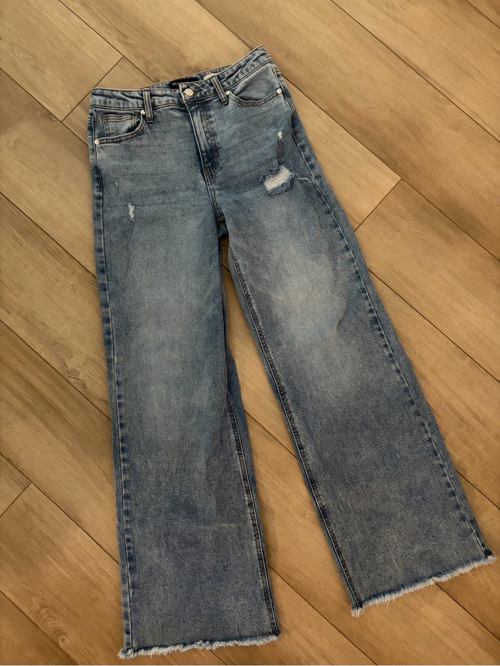 BCBG Wide Leg Distressed Blue Jeans